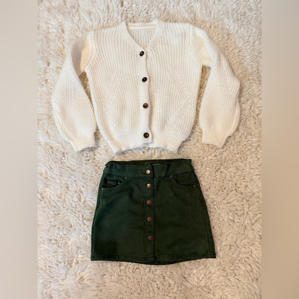 Wonder Nation White Cardigan and Green Skirt Set
